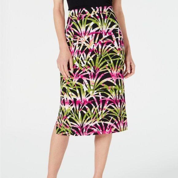 KASPER Tropical Leaves Printed Skirt - Picture 1 of 3